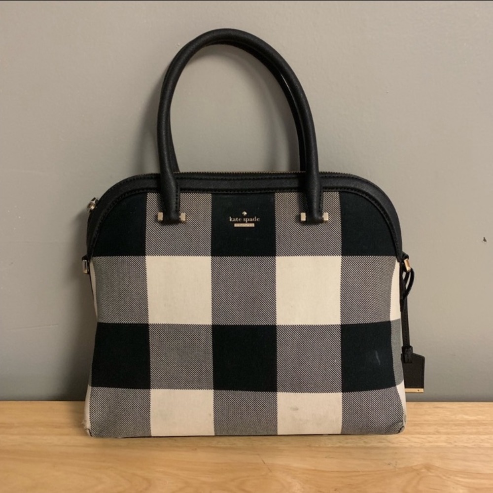 Kate spade crossbody satchel plaid black leather